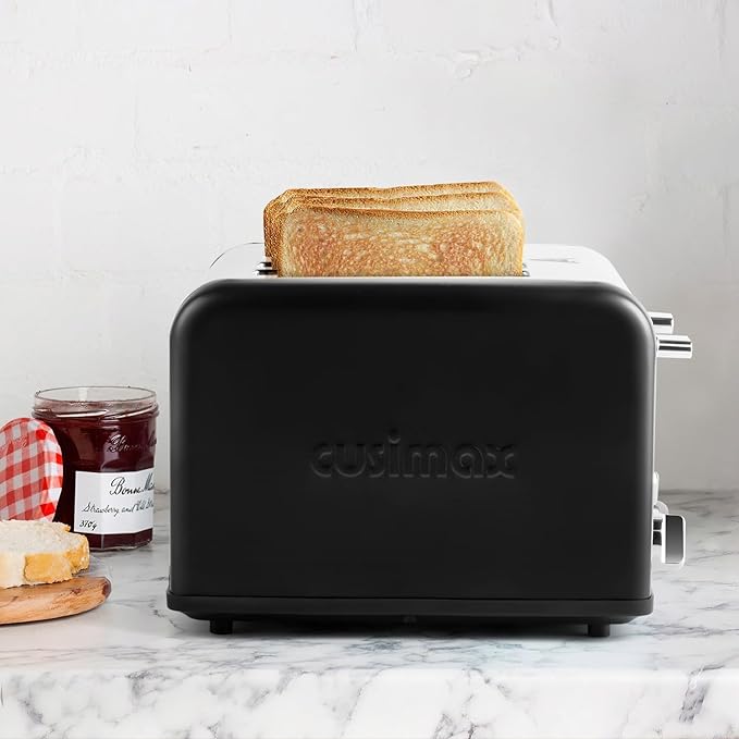 CUSIMAX 4 Slice Toaster with Smart LED Display Stainless Steel Toaster with Exart Wide Slots 6 Shade Settings Bagel Defrost and Cancel Fuction 1650 Watts Removable Crumb Trays Black
