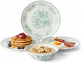 12-Piece Green Floral Stoneware Dinnerware Set Fresh Vintage Design Microwave &amp Dishwasher Safe 4-Person Complete Set Ideal for Family Meals &amp Entertaining
