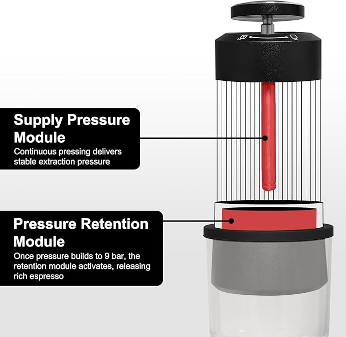 Hand Press Espresso Maker 3 in 1 Combines French Press Espresso Extraction 9 Bar Travel Coffee Maker All-aluminum Alloy Body with Double-layer 304 Filtration Suitable for Home Camping Travel Office