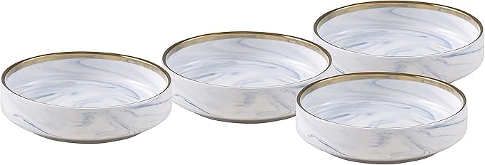 20 Piece Plates and Bowls Sets Fine China Artisan Marbled Dinner Set for 4 Dishwahser Safe Scratch Resistant Blue with Gold Line