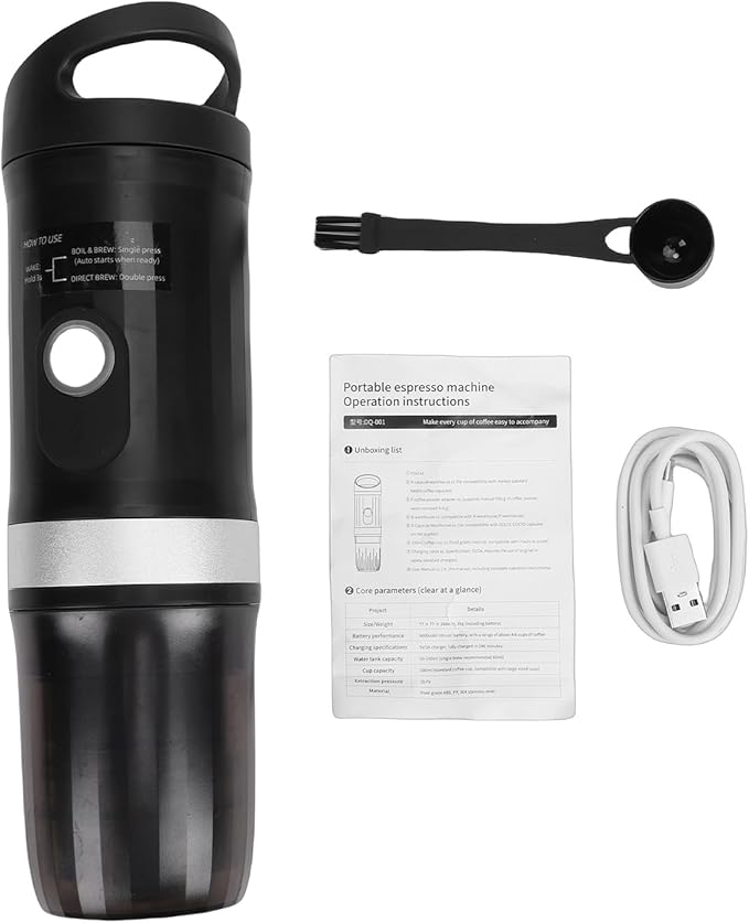 Portable Espressoes Machine 3 in 1 Coffee Maker Fast Self Heating 20 Bar 9600mAh Rechargeable Electric Coffee Machine for Camping Travel Office (Black)