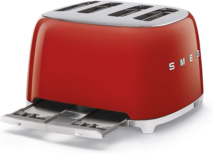 Smeg 50s Retro 4-Slot Toaster TSF03RDUS Bundle with Bamboo Tongs - Red