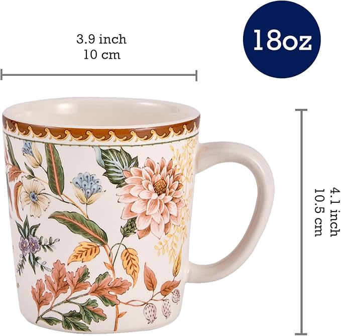 Bico Blooming Moment Ceramic 16 pcs Dinnerware Set Service for 4 Inclusive of 11 inch Dinner Plates 8.75 inch Salad Plates 26oz Cereal Bowls and Mugs for Party Microwave &amp Dishwasher Safe