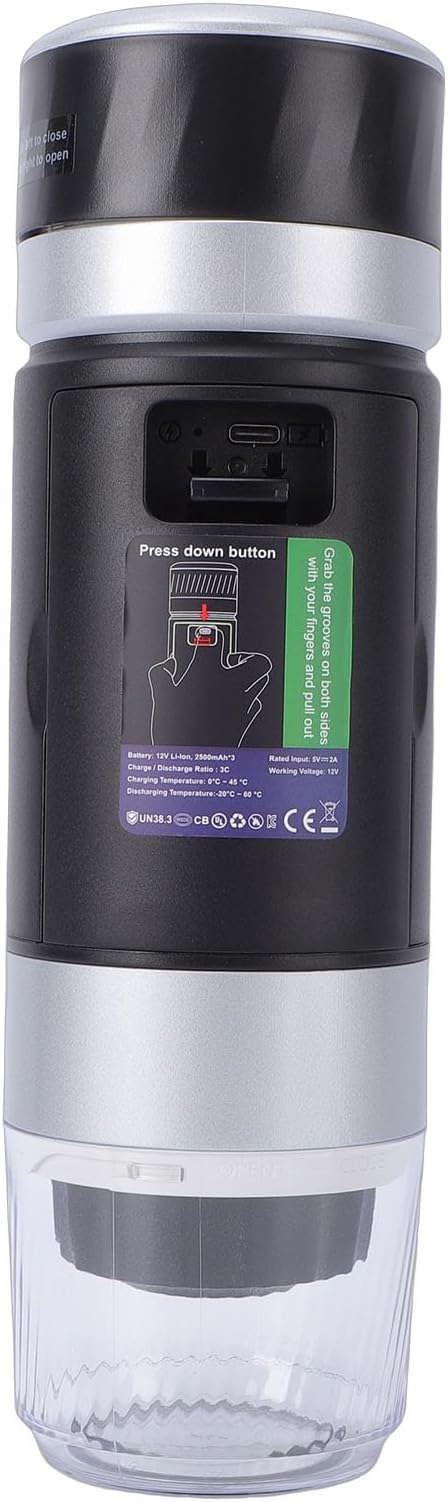 Portable Coffee Machine Handheld USB C Coffee Maker with 2 Rechargeable 7500mAh Batteries for Camping Travel Office Compatible with Ground and Capsules