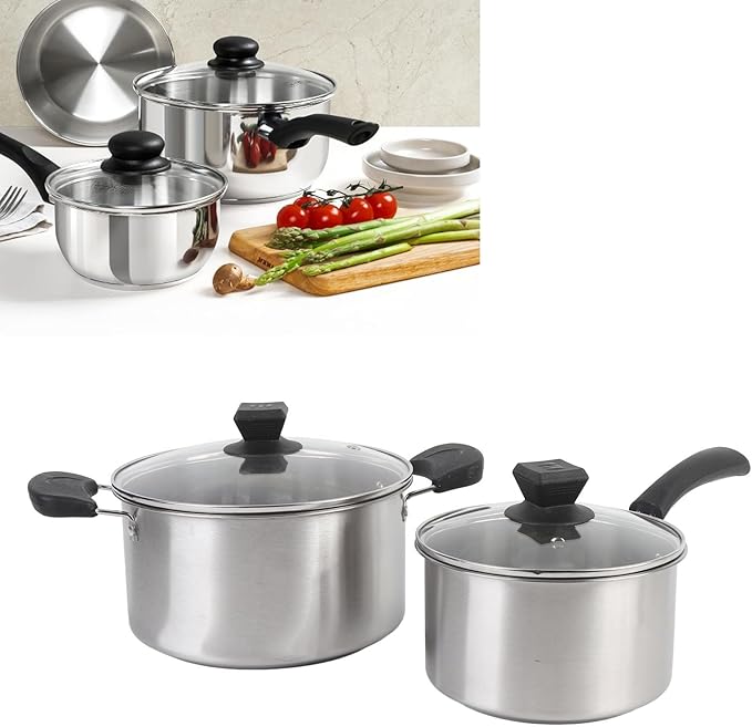 Stainless Steel Cookware Set Milk Pan Cooking Pot with Anti Scalding Handles for All Kitchen Stove Top Cooking Boiling Stewing