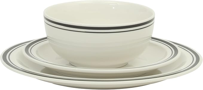 Gibson Home Hometown Diner 12-Piece Porcelain Dinnerware Set Round Plates and Bowls Set for 4 White with Black Rim Dishwasher Safe – Dinner Plate Salad Plate &amp Cereal Bowl
