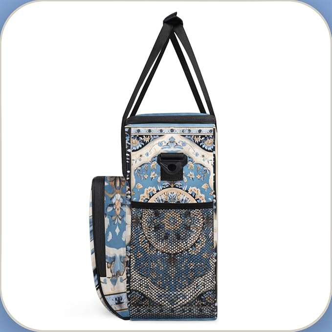 Rich Damask Coffee Maker Carrying Bag Retro Flower Travel Storage Bag Compatible with K-Mini or K-Mini Plus Single Serve Coffee Brewer Carrying Case with Multiple Pockets &amp Shoulder Strap