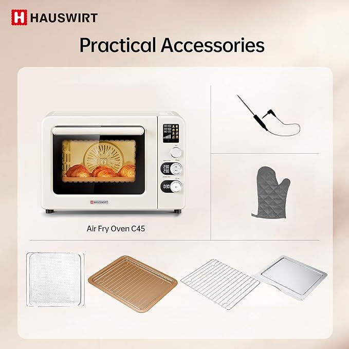 Hauswirt Toaster Oven Air Fryer XL Large Convection Oven Countertop Rotisserie Chicken 42Qt 3-Tier for 5-8 People 8 Mode Smart Toaster Stainless Steel 80°F - 500°F Quick &amp Even Crisp - Ivory