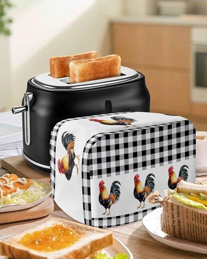 Toaster Dust Cover for Kitchen 4 Slice Rooster Summer Farm Style Black White Buffalo Plaid Bread Maker Covers Toasters for Fingerprint Protector Small Appliance Covers Accessories (12x11x8in)