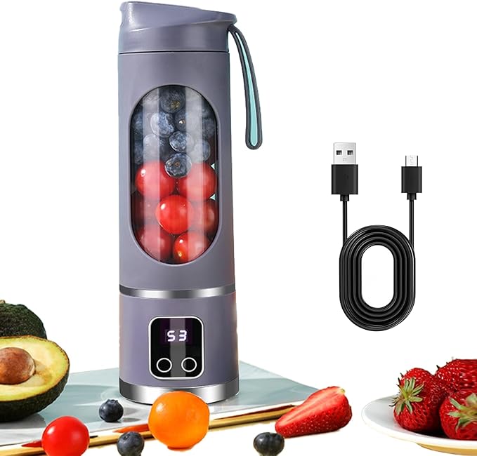 Digital Multimode Juicer Blender - Smart LED Display Multimode Personal Portable Juicer 3-Speed Variable Speed USB Rechargeable 12-Blade Ice Crusher for Smoothies Liquid (Purple)