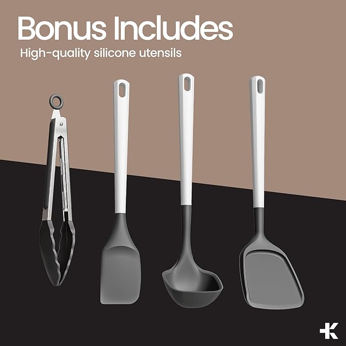 Bakken 12-Piece Aluminum Cookware Set with Ceramic Nonstick Coating PTFE &amp PFAS Free All Stovetop Safe Up To 500°F Pots and Pans Set with Lids Silicone Utensils Included Dishwasher Safe Blac