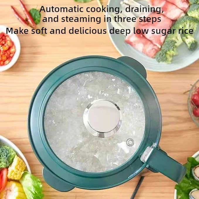 3 L Lifting Sugar Removal Rice CookerMultifunction 5 Speed Adjustable Hot Pot Non-Stick Pan&amp Rice Soup Separate ElectricWith Steamer BasketRapid Heating For Family Use (Green)