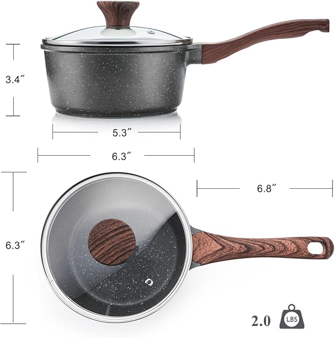 SENSARTE Nonstick Cookware Set Swiss Granite Coating Omelette Pan Set 9.5+11+12.5 Inch Saucepan with Lid Set 1.5QT + 2.5QT Induction Compatible PFOA Free