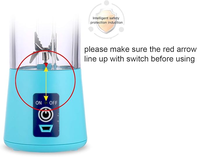 Portable blender Personal 6 Blades Juicer Cup Household Fruit MixerWith Magnetic Secure Switch USB Charger Cable 380ML (Blue)