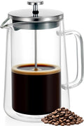 French Press Coffee Maker 34Oz (1 Liter) DoubleWall Insulated Borosilicate Glass Heat-Resistant Design Stainless Steel Filter for Coffee Tea &amp Cold Brew