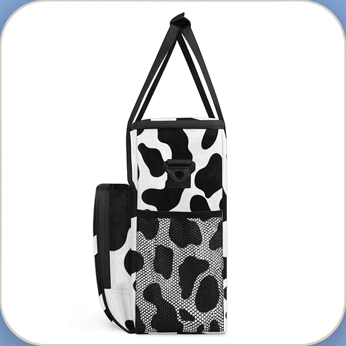 Cow Pattern Coffee Maker Travel Bag for Keurig K-Mini/K-Mini Plus Insulated Waterproof Tote with Pockets for K-Cup Portable Single-Serve Brewer Case
