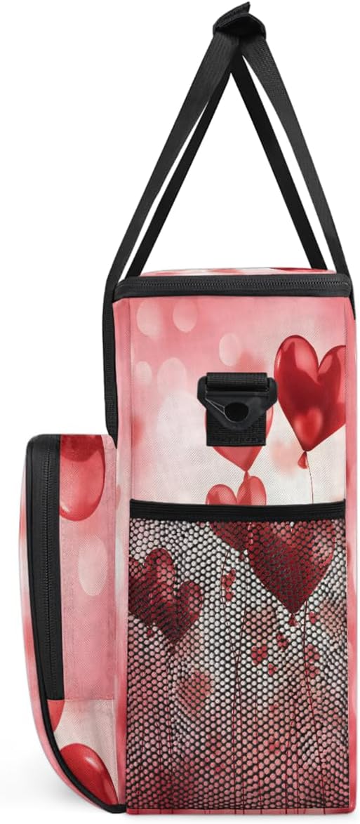 Valentine Red Heart Balloons Coffee Maker Carrying Bag Coffee Machine Travel Storage Bag Compatible with K-Mini or K-Mini Plus Portable Single Serve Coffees Brewer Case with Pockets for K-Cup Pods