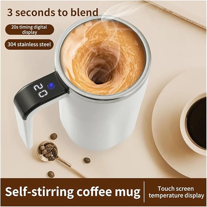 Self Stirring Coffee Mug Magnetic Self Stirring Mug With Digital Temperature Display Electric Mixing Cup For Coffee Milk Tea And Travel UseElectric Stirring Cup(White)