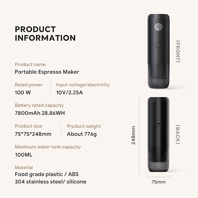 Portable Espresso Machine Mini 19Bar Rechargeable 2-in-1 Multi-Function Electric Coffee Machine One Key Extraction Compatible with NS Capsules and Ground Coffee for Office Home 7800MAH (Red)