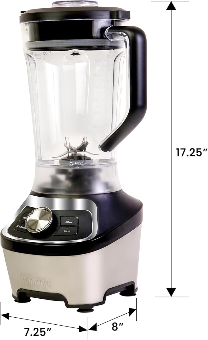 Kenmore Countertop Blender – Electric Mixer for Smoothies Ice Crush &amp Pulse Function Heavy Duty Tritan plastic Pitcher licuadora With 6 Speed Kitchen Appliance Dishwasher-Safe Jar Black