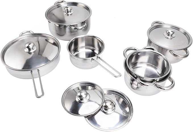 7 Piece Cookware Set Stainless Steel Double Ear Soup Pot Single Handle Milk Pan Frying Pan with Lids for Kitchen Cooking Crafted with Premium Stainless Steel Material for