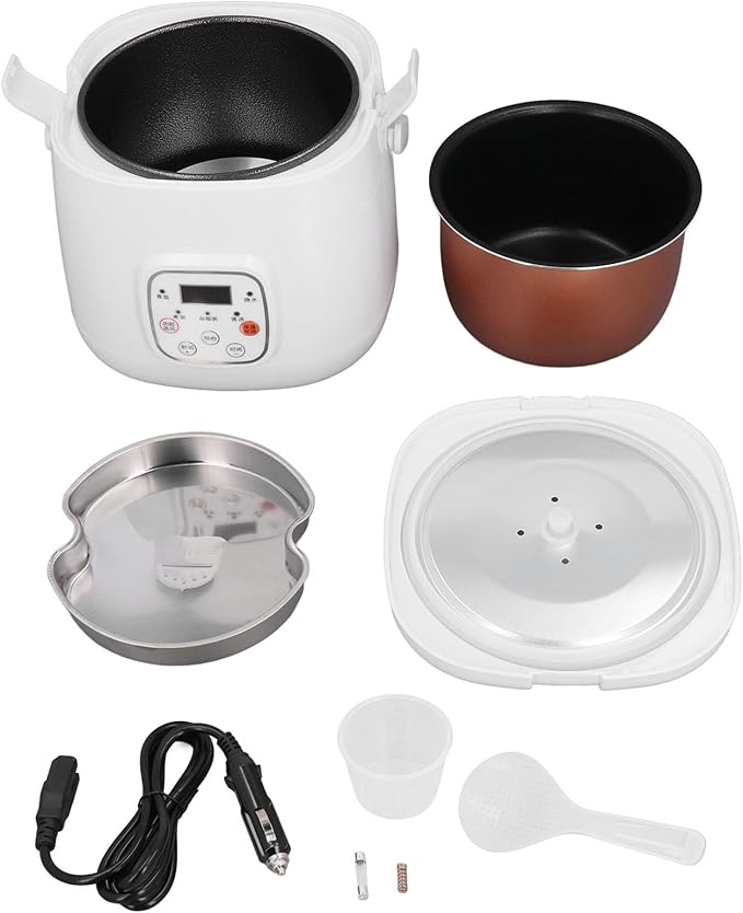 Car Rice Cooker Portable Travel Rice Cooking Fast Cooking Automatic with Temperature Keeping Function Steam Plate Continuous Reservation for Car