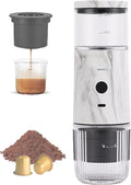 Portable Espresso Machine 2 in 1 Travel Coffee Machine Compatible with Cup Capsules and Ground Coffee Water Tank Capacity 100ml Portable USB Charging Suitable for Camping HikingWhite