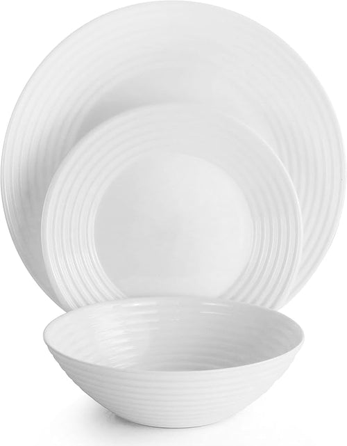 12 Piece Tempered Opal Glass Dinnerware Set White Solid Traditional Round Dishwasher Safe
