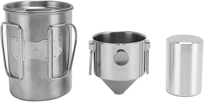 Stainless Steel Pour Over Coffee Maker Set Portable Camping Coffee Maker Paperless Filter with Foldable Design Includes Coffee Cup Lid Filter and Powder Jar for Travel Office