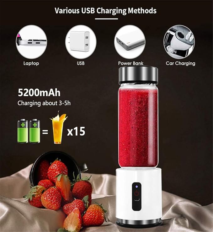 Portable Blender Mini Blender Smoothie Maker with USB Rechargeable Electric Blender Professional Commercial for Vegetables and Fruit Smoothie Maker Blender Food Processor 4000Mah 380Ml
