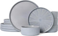 Dinnerware Sets for 4 Ceramic Plates and Bowls Set 12 Piece Dinnerware Chip Resistant Stoneware Dishwasher and Microwave Safe-Blue
