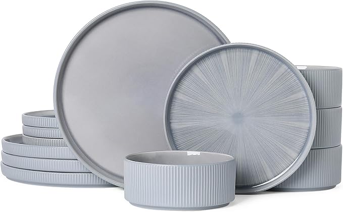 Dinnerware Sets for 4 Ceramic Plates and Bowls Set 12 Piece Dinnerware Chip Resistant Stoneware Dishwasher and Microwave Safe-Blue