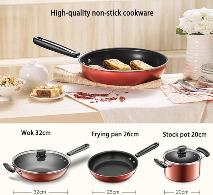 Pots and Pans Set 3Pcs Cookware Set Soup Pot Wok with Glass Lid Frying Pan Aluminum Alloy Non-Stick Cooking Pot Set Kitchen Kitchen Cooking Set