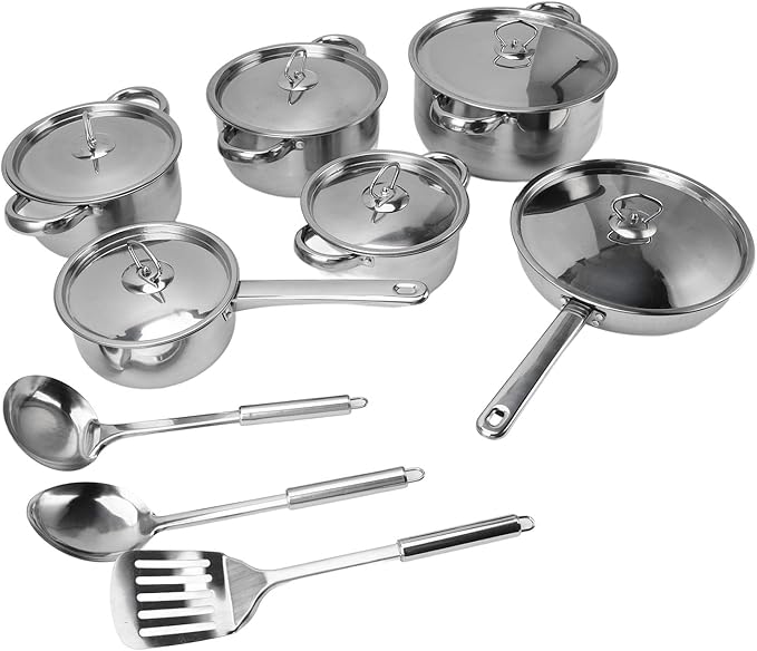 Stainless Steel Cookware Set Kitchen Pots and Pans with Soup Pot Saute Pan and Lids for Versatile Home Cooking Essentials