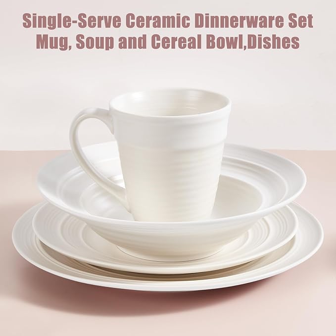 Modern Ceramic Dinnerware Set 4-Piece Mug Bowl and Dinner Plates (White)