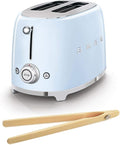 Smeg TSF01PBUS 50's Retro Style Toaster Bundle with Bamboo Tongs - (Pastel Blue) 2 Slice