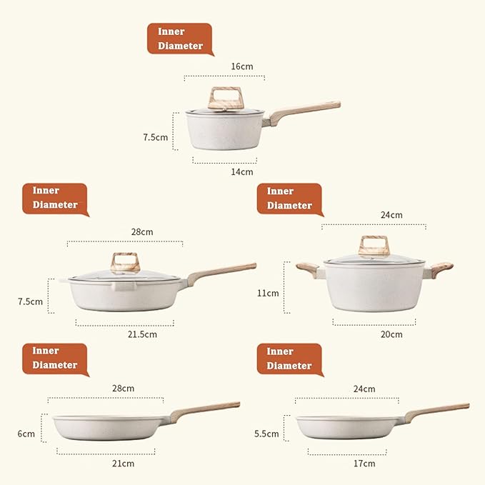 Pots and Pan Set Non Stick Cookware Set 5pcs Non-Stick Kitchen Set Induction Cookware Non-Toxic Granite Cooking Set Multi-Purpose for Home use