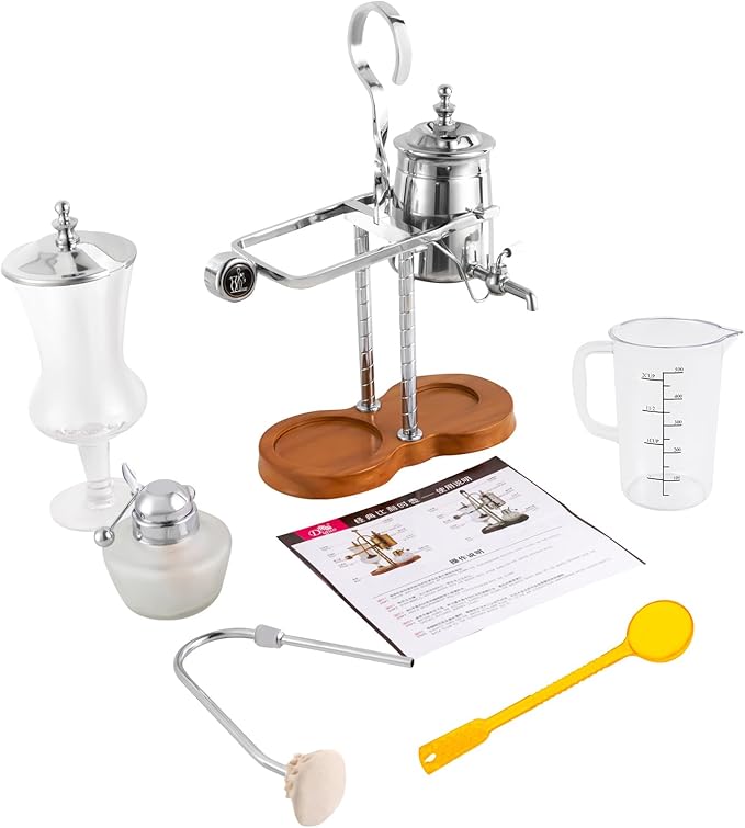Belgian Balance Siphon Coffee and Tea Maker Belgian Belgium Luxury Royal Family Retro Coffee Pot 400ML Silver Syphon Coffee Brewer (Silver)