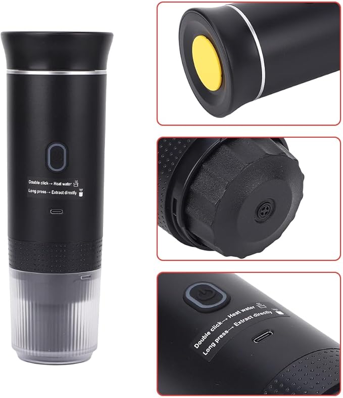 Portable Coffee Machine 15 Bar Mini Electric Maker Self Heating Hand Make Convenient and Versatile Usb C Car Charger Compatible with Ground Ns Capsule for Camping Hiking Office