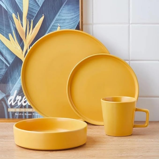 Dinnerware Set 16-Piece Service for 4 Stoneware Plate Dessert Bowl Mug Dinner Plates