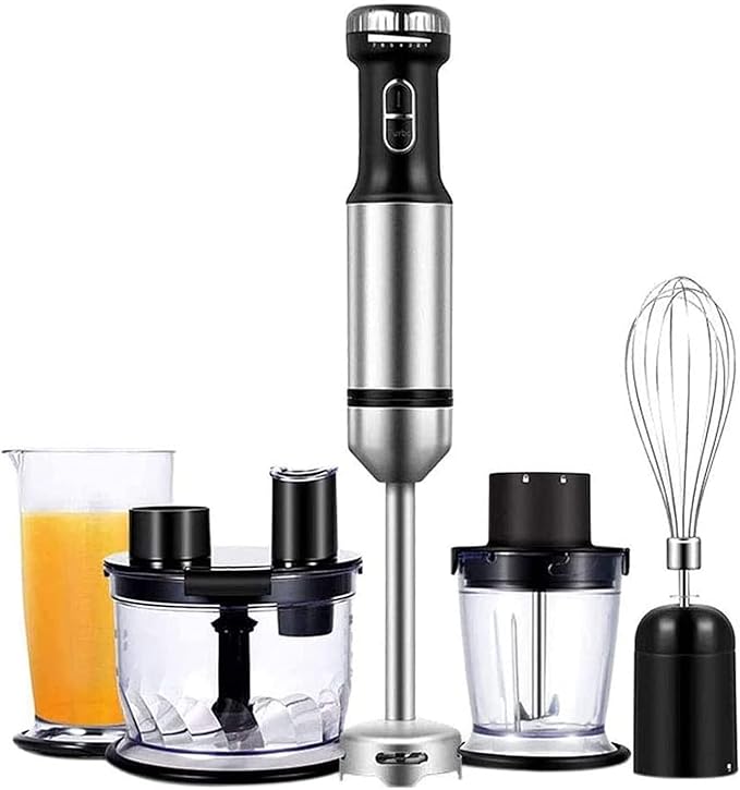 Immersion Hand Blender 6-in-1 Stick Blender Set with an Electric Stainless Steel Mixer an Egg Whisk Food Chopper and Beaker Container Great for Making Vegetable Meat Smoothies Sauces and