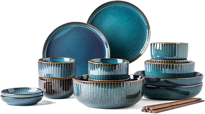 Nordic Style Starry Sky Series Dinnerware Sets Plate and Bowl Sets Kitchen Creativity Ceramic Dish Set Service for 6/8 Person Dinner Plates Salad/Pasta Bowl Microwave Dishwa