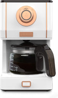 Amaste Retro Style Coffee Machine with 25 Oz Glass Coffee Pot Reusable Coffee Filter &amp Three Brewing Modes Warming Plate Elegant White with Rose Gold