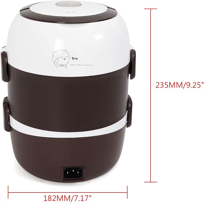 Portable 2L 3 Layers Electric Lunch Box Steamer Pot Rice Cooker Food Warmer US