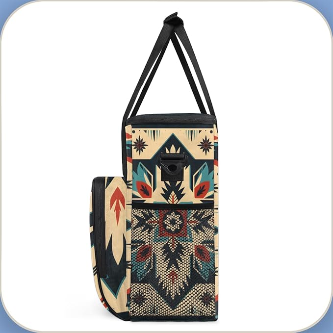 Retro Aztec Coffee Maker Carrying Bag Geometry Flower Travel Storage Bag Compatible with K-Mini or K-Mini Plus Single Serve Coffee Brewer Carrying Case with Multiple Pockets &amp Shoulder Strap