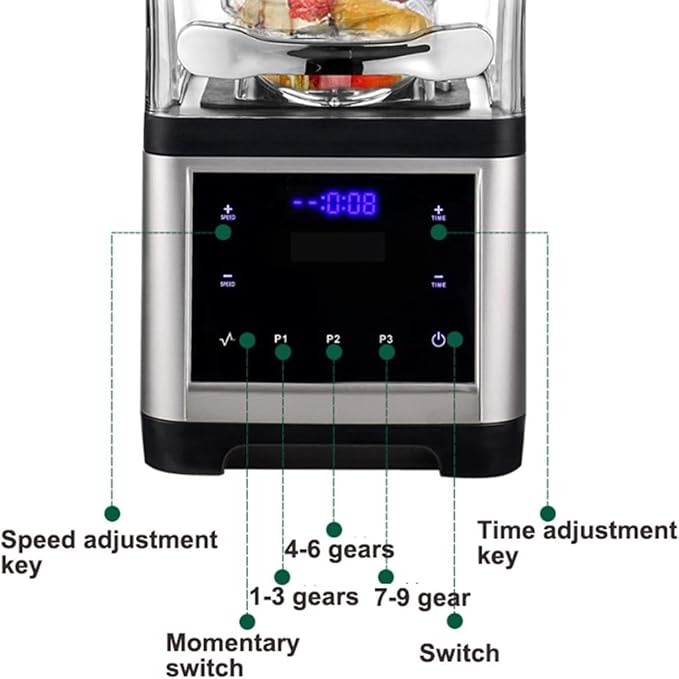 Commercial Shaved Ice Machine1800W Professional Electric Blender1.8L Multifunctional Stand Smoothie Maker with Mute HoodSpeed Adjustable and Timing Regulationfor Party Activities(Touch type)