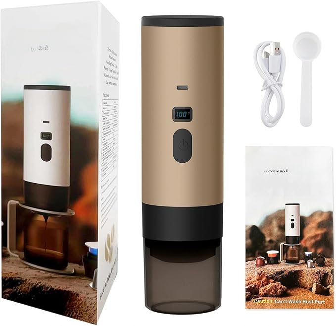Portable Electric Espresso Coffee Maker Rechargeable Capsule Machine 90ML Tank 120ML Cup 5 Colors (Champagne color standard version without stand velvet bag)