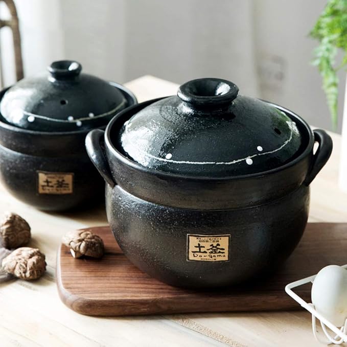 Earthenware Clay Rice PotJapanese Stone Rice CookerStove Stew PotHot PotCeramic Casserole with LidHeat Resistant Stock Pot for Steam Simmering F 2l (D 2L)