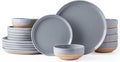 AmorArc Ceramic Dinnerware Sets for 6 18 Pieces Handpainted Plates and Bowls Set with Rustic Terracotta Underside Scratch Resistant Stoneware Dishes Set Dishwasher &amp Microwave Safe Gray