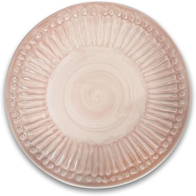 ARTESA Color Full Macao Melon Handmade Dinnerware 4-Piece Pink and White Ceramic 11.4-Inch Plates 7.8-Inch Plates Bowl Cup Microwave Safe